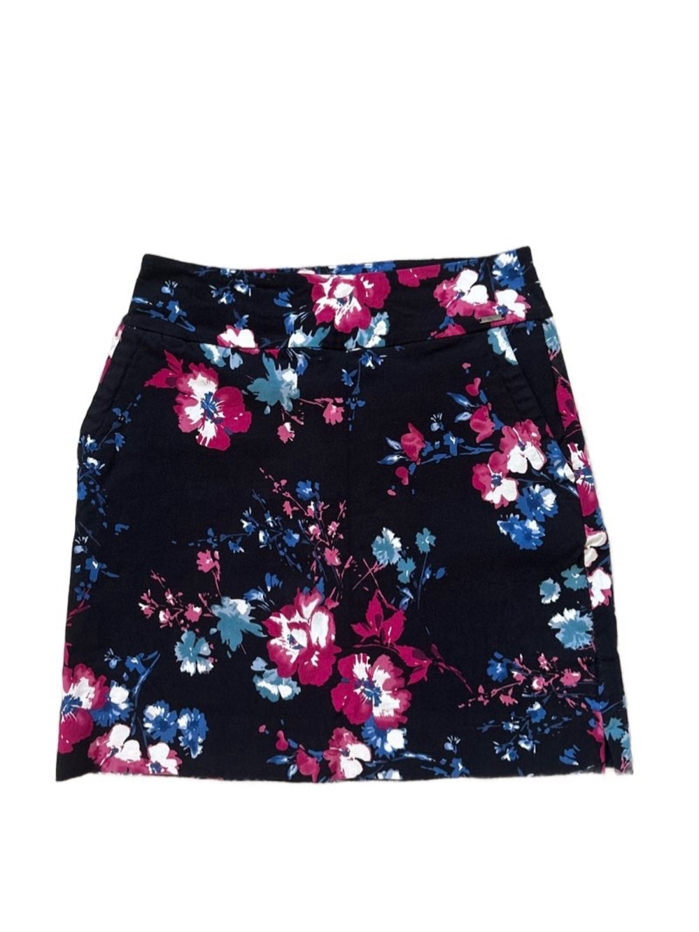 Floral Black S.C. & Co Mini Skirt with Pink & Blue Blooms